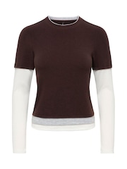 ONLY Brown Layered Jersey Long Sleeve T-Shirt - Image 1 of 3