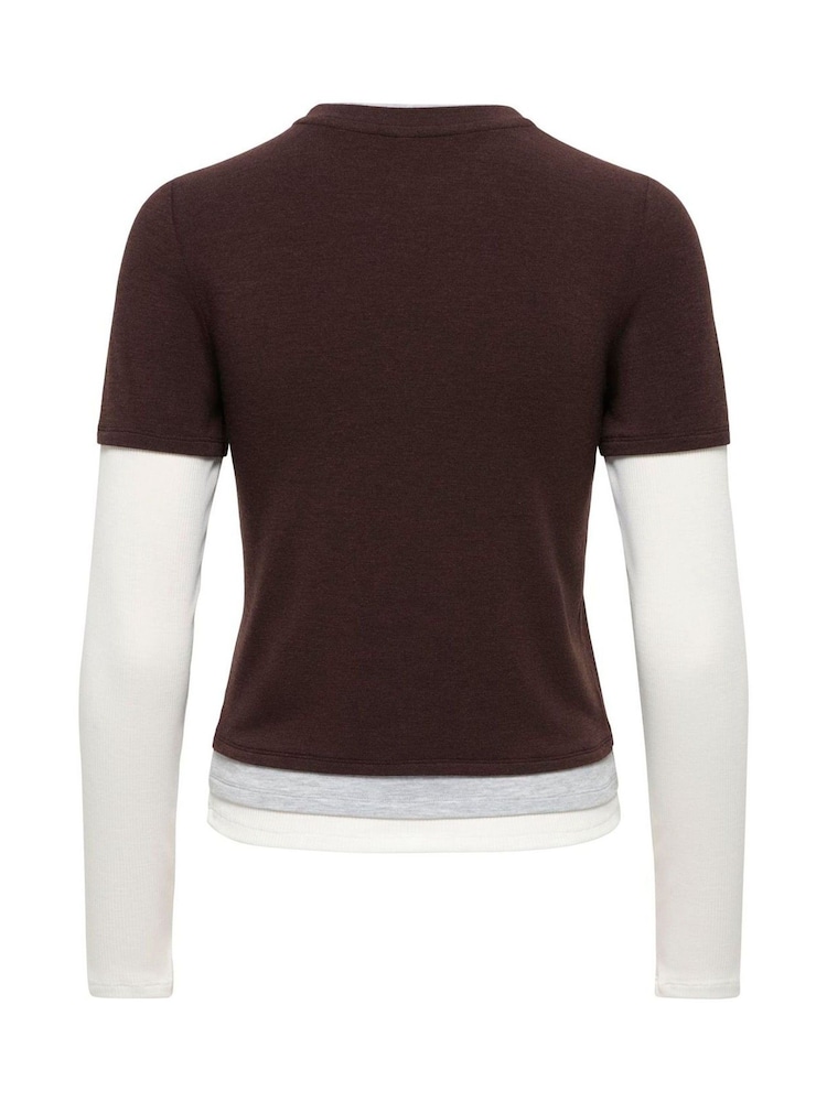 ONLY Brown Layered Jersey Long Sleeve T-Shirt - Image 2 of 3 ONLY Brown Layered Jersey Long Sleeve T-Shirt - Image 2 of 3