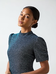 Ro&Zo Blue Harriet Teal Sparkle Jersey High Neck Dress - Image 5 of 6