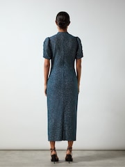 Ro&Zo Blue Harriet Teal Sparkle Jersey High Neck Dress - Image 6 of 6