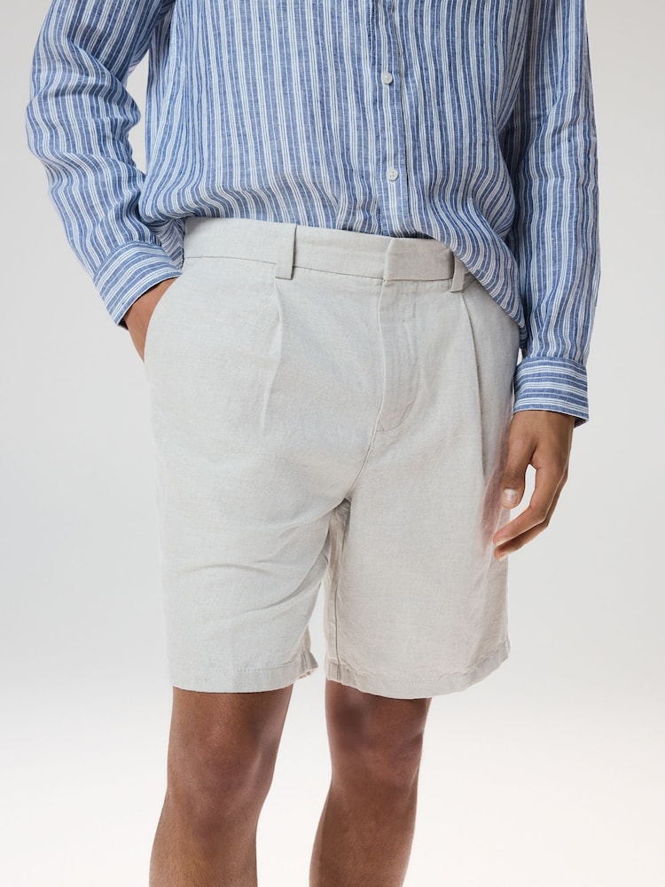 Stone Linen Rich Pleated Chino Shorts - Image 1 of 9