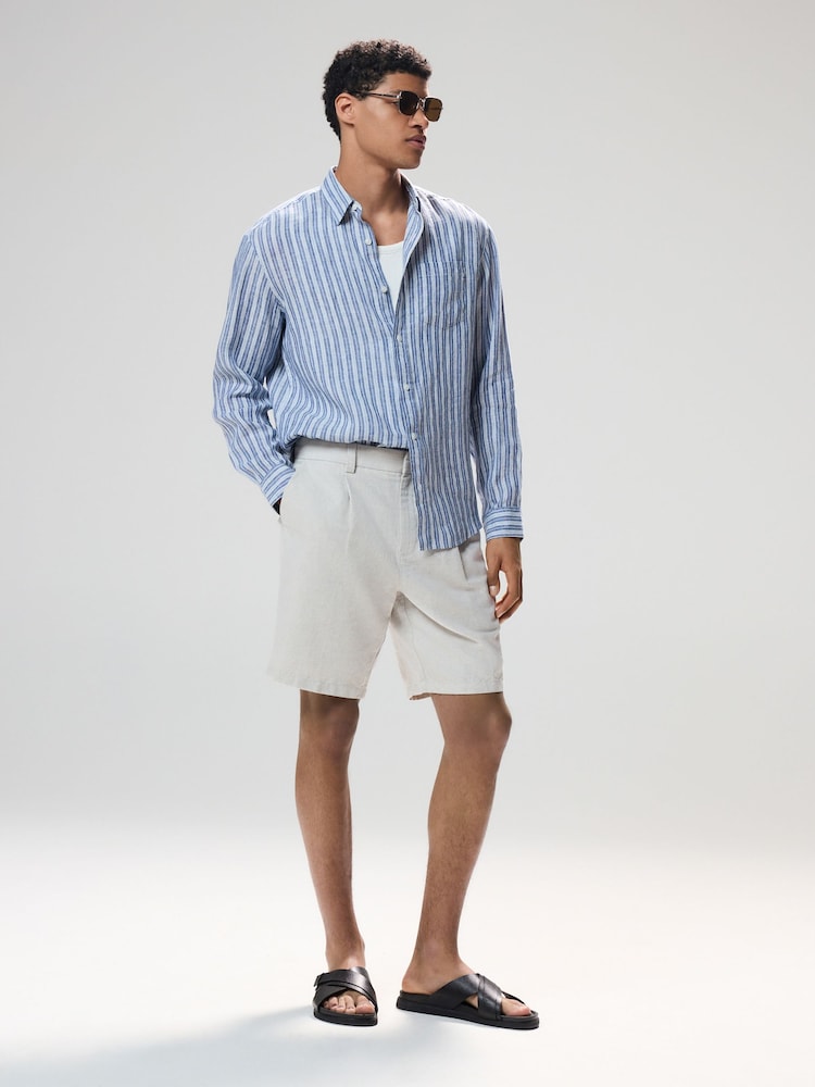 Stone Linen Rich Pleated Chino Shorts - Image 2 of 9
