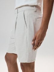Stone Linen Rich Pleated Chino Shorts - Image 5 of 9