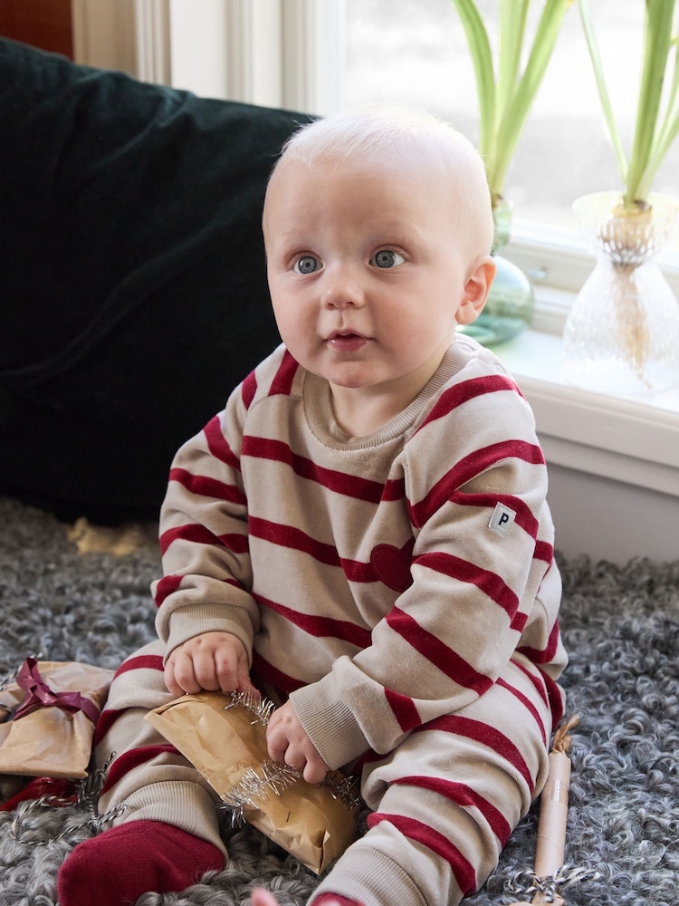 Polarn O Pyret Cream Organic Cotton Velour Jumper with Embroidered Heart - Image 1 of 5