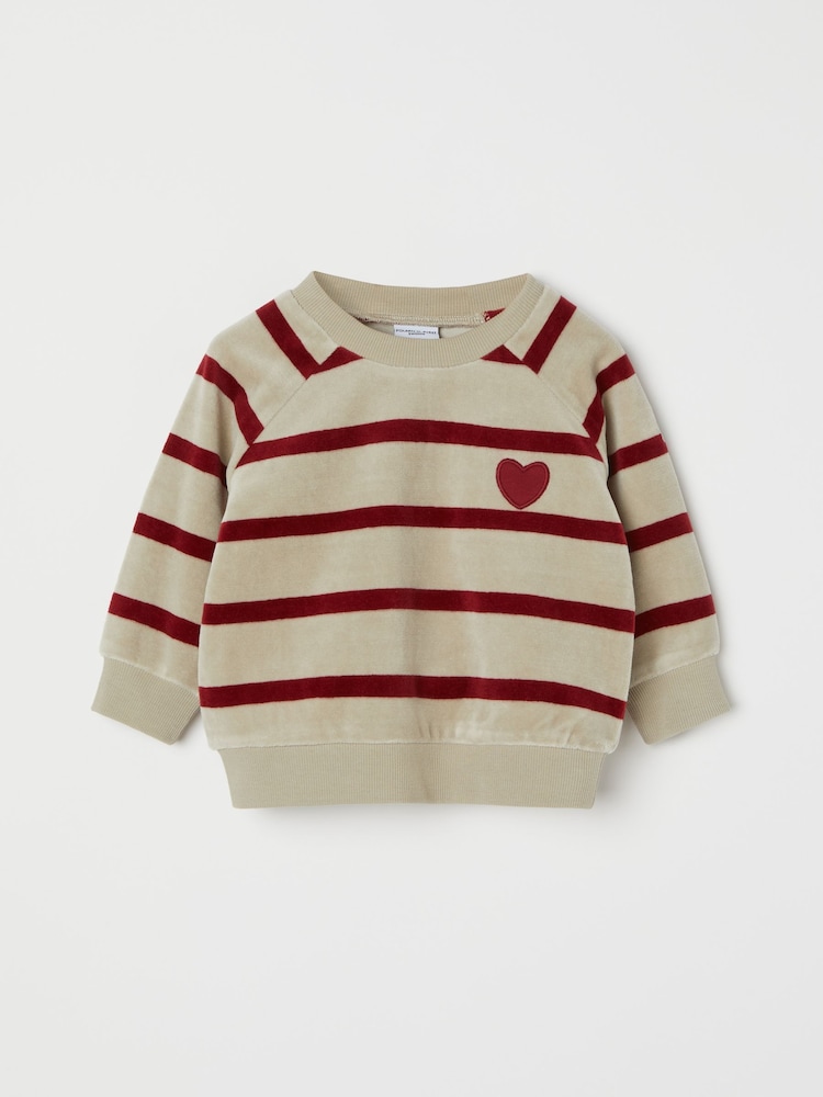 Polarn O Pyret Cream Organic Cotton Velour Jumper with Embroidered Heart - Image 2 of 5