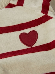 Polarn O Pyret Cream Organic Cotton Velour Jumper with Embroidered Heart - Image 3 of 5
