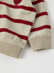 Polarn O Pyret Cream Organic Cotton Velour Jumper with Embroidered Heart - Image 4 of 5