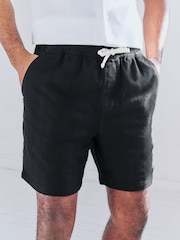 Negro - 100% Cotton Textured Stripe Drawstring Waist Shorts - Imagen 1 de 6
