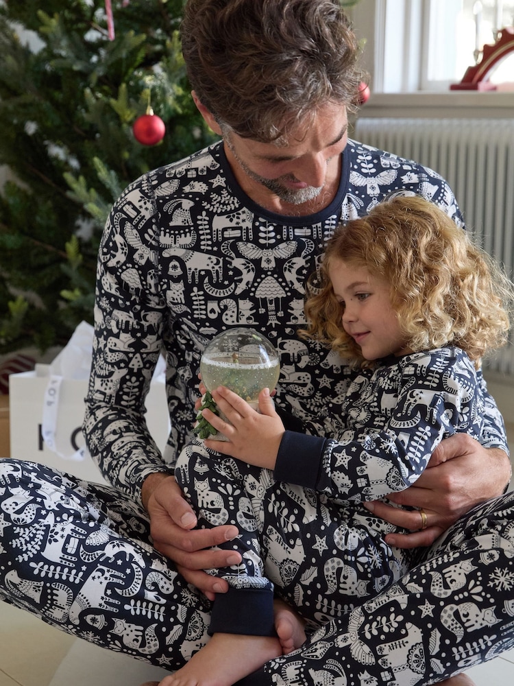 Polarn O Pyret Blue Organic Cotton Nordic Forest Print Pyjamas - Image 1 of 10