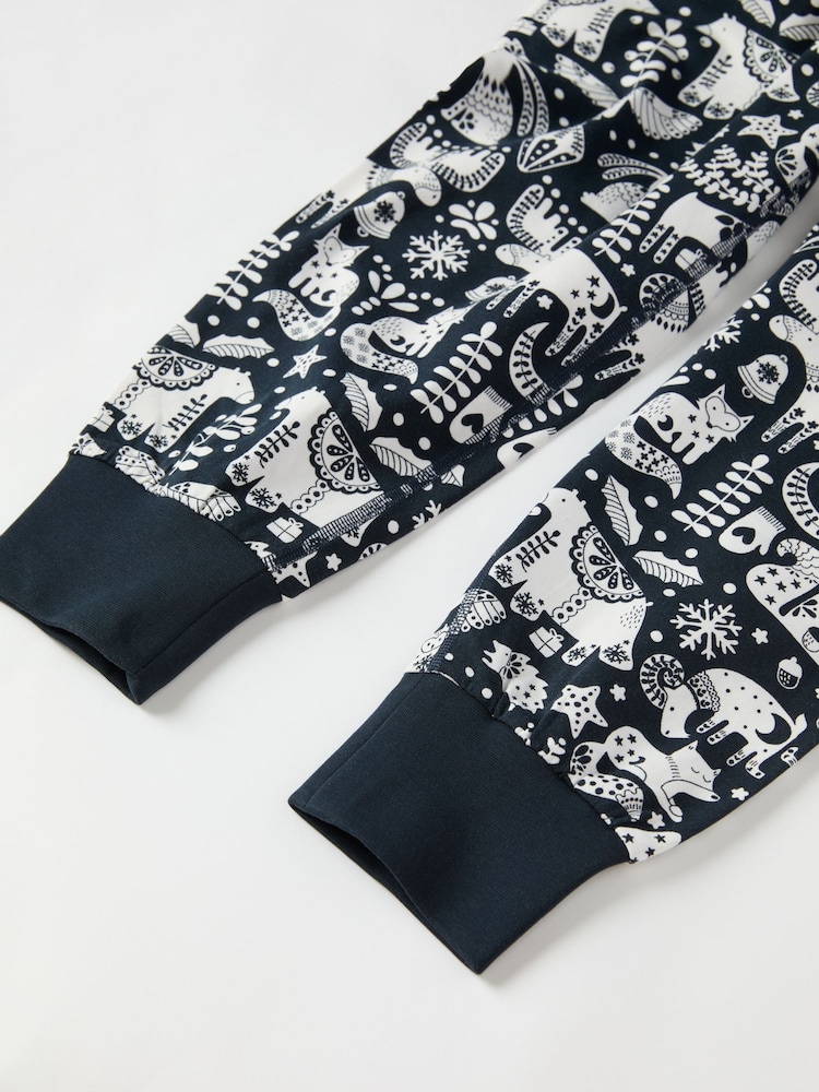 Polarn O Pyret Blue Organic Cotton Nordic Forest Print Pyjamas - Image 10 of 10