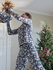 Polarn O Pyret Blue Organic Cotton Nordic Forest Print Pyjamas - Image 4 of 10