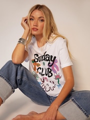 Another Sunday White Club Graphic Print Short Sleeve 100% Cotton T-Shirt - Image 2 of 3