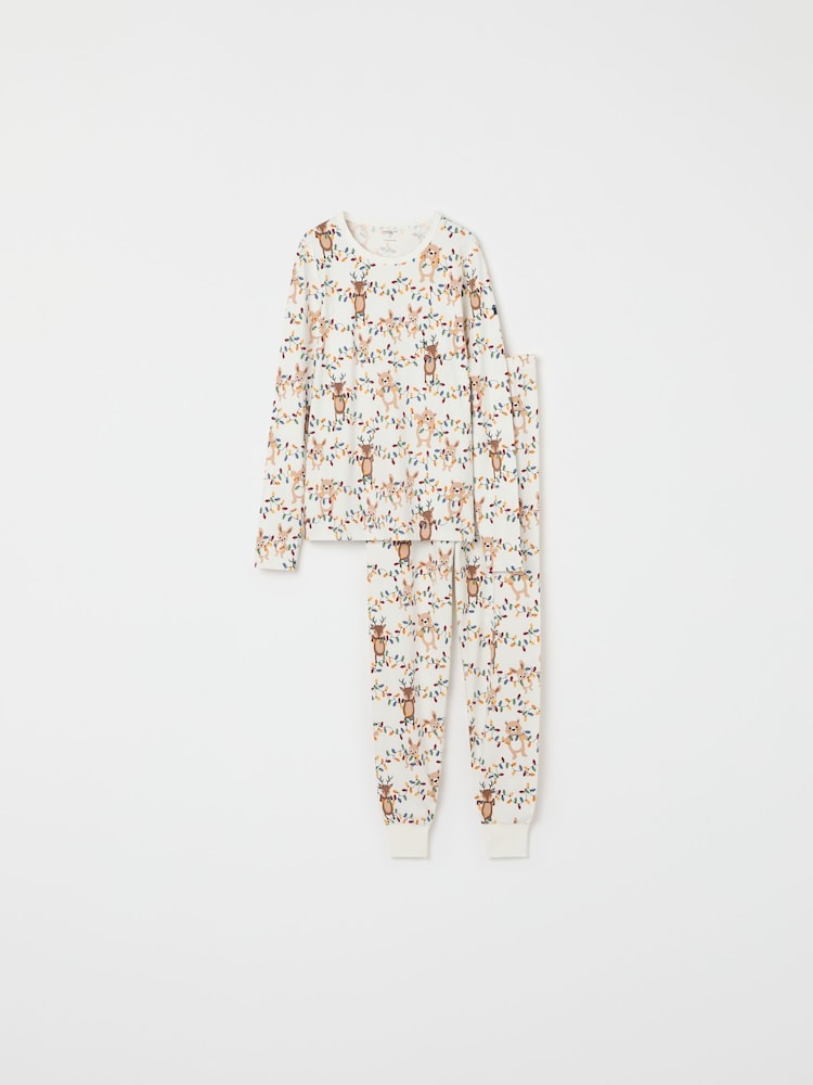 Polarn O Pyret White Organic Cotton Nordic Forest Print Pyjamas - Image 1 of 6