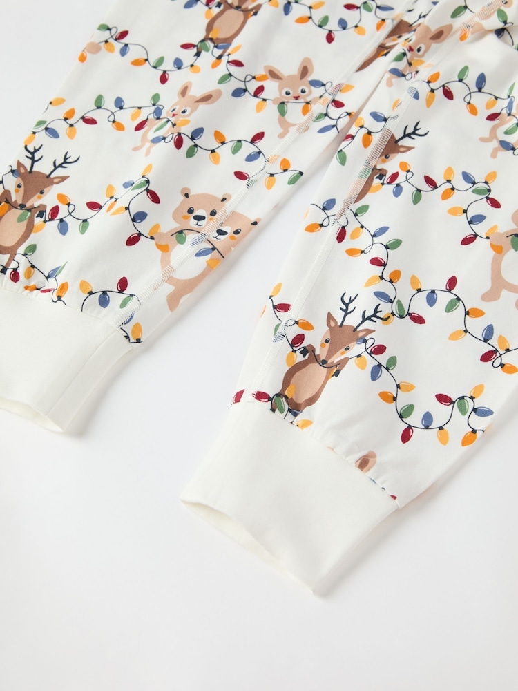 Polarn O Pyret White Organic Cotton Nordic Forest Print Pyjamas - Image 6 of 6