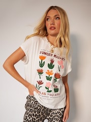 Another Sunday Cream Market Flower Graphic Print Short Sleeve 100% Cotton T-Shirt - Image 2 of 3