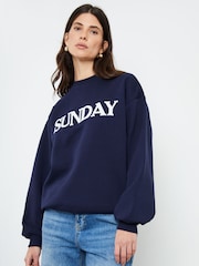 Another Sunday Blue Borg Detail Sweatshirt With Ribbed Hem and Cuff - Image 1 of 4