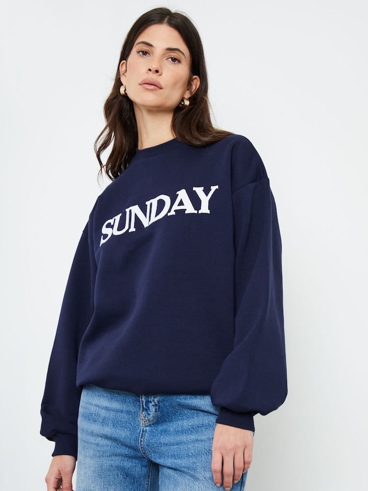 Another Sunday Blue Borg Detail Sweatshirt With Ribbed Hem and Cuff - Image 1 of 4