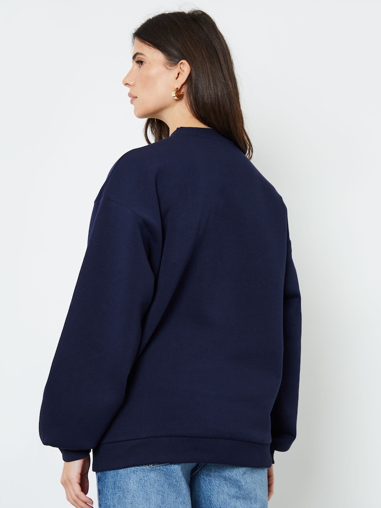 Another Sunday Blue Borg Detail Sweatshirt With Ribbed Hem and Cuff - Image 2 of 4