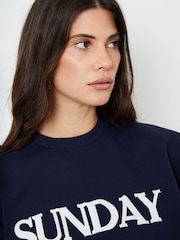 Another Sunday Blue Borg Detail Sweatshirt With Ribbed Hem and Cuff - Image 3 of 4