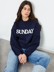 Another Sunday Blue Borg Detail Sweatshirt With Ribbed Hem and Cuff - Image 4 of 4