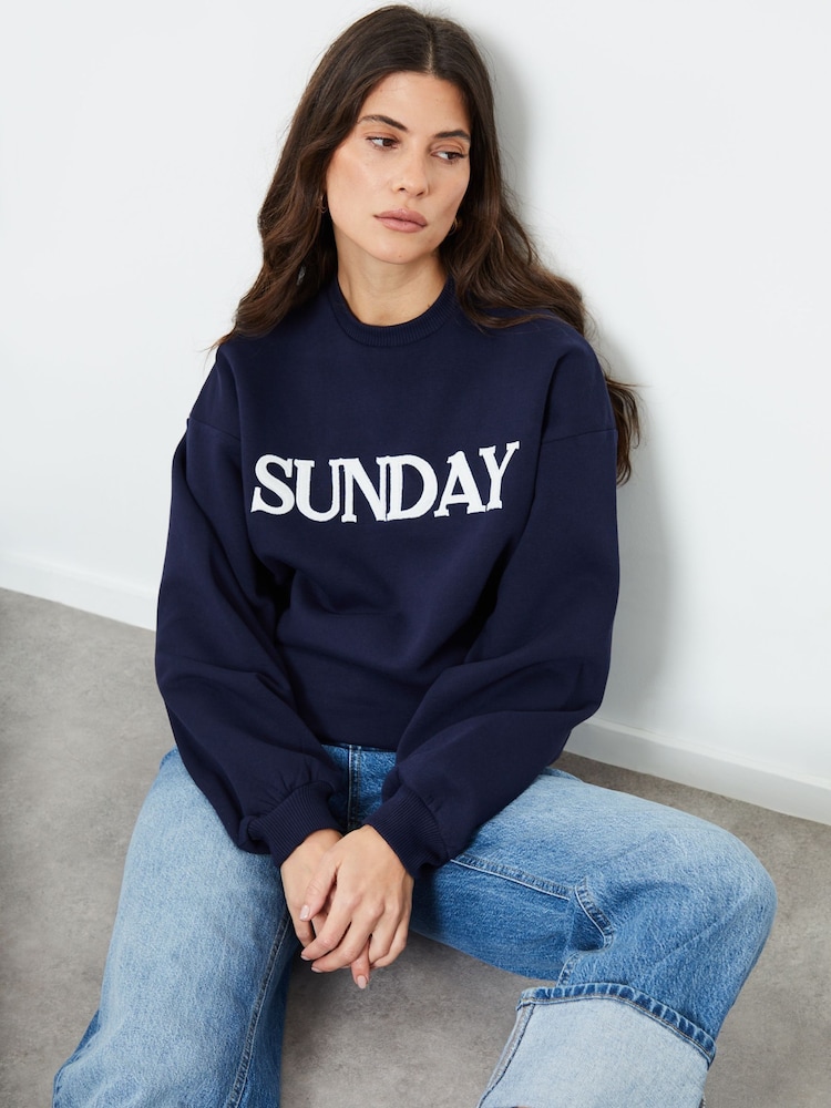 Another Sunday Blue Borg Detail Sweatshirt With Ribbed Hem and Cuff - Image 4 of 4