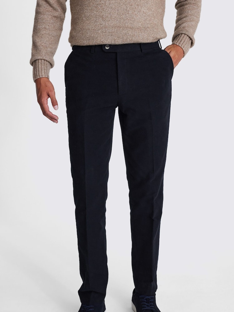 MOSS Blue Tailored Fit Moleskin 100% Cotton Trousers - Image 1 of 4