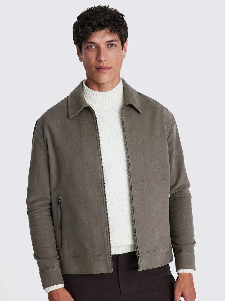 MOSS Grey 100% Cotton Taupe Moleskin Jacket - Image 1 of 4