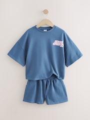 Blue Slogan 100% Cotton T-Shirt And Short Set (3-16yrs) - Image 7 of 9