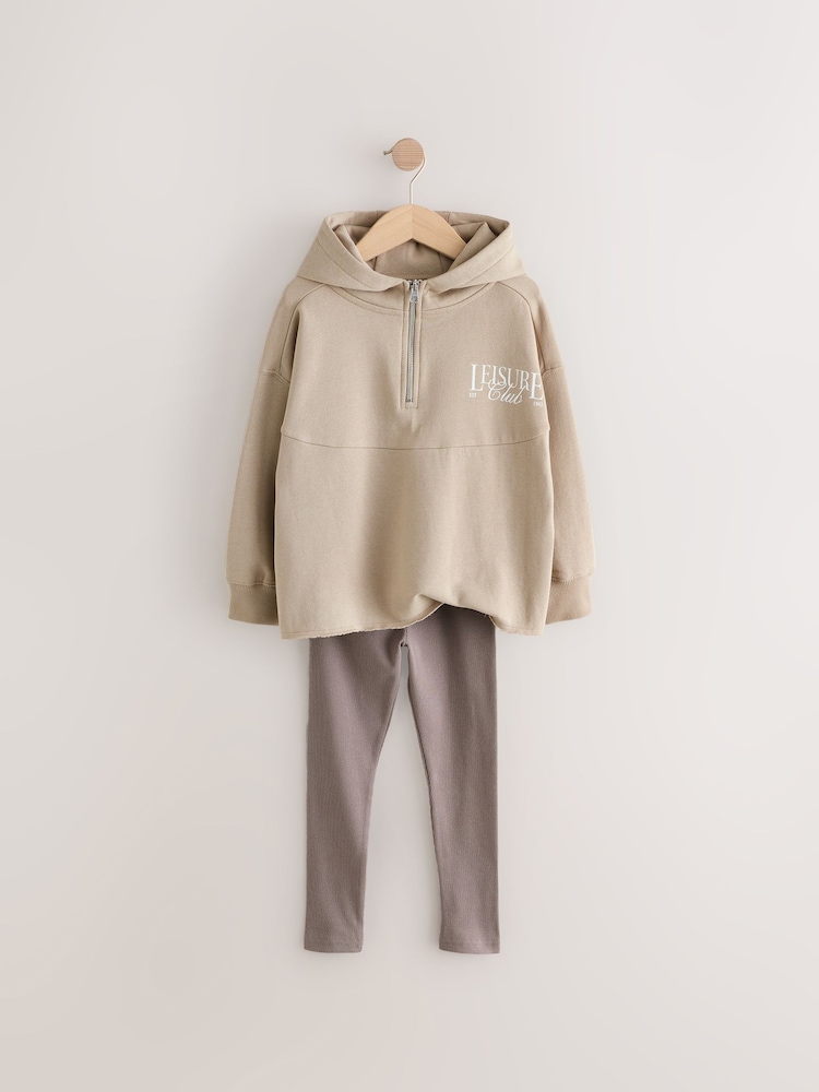 Beige Slogan Hoodie And Leggings Set (3-16yrs) - Image 6 of 12