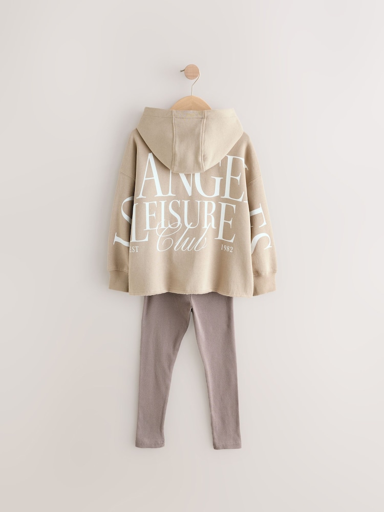 Beige Slogan Hoodie And Leggings Set (3-16yrs) - Image 7 of 12