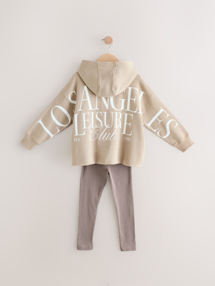 Beige Slogan Hoodie And Leggings Set (3-16yrs) - Image 8 of 12