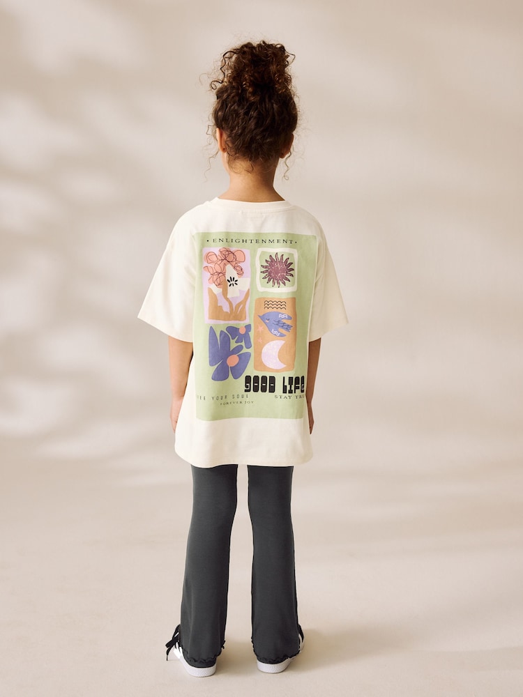 White Graphic T-Shirt and Ribbed Flare 100% Cotton Set (3-16yrs) - Image 1 of 9