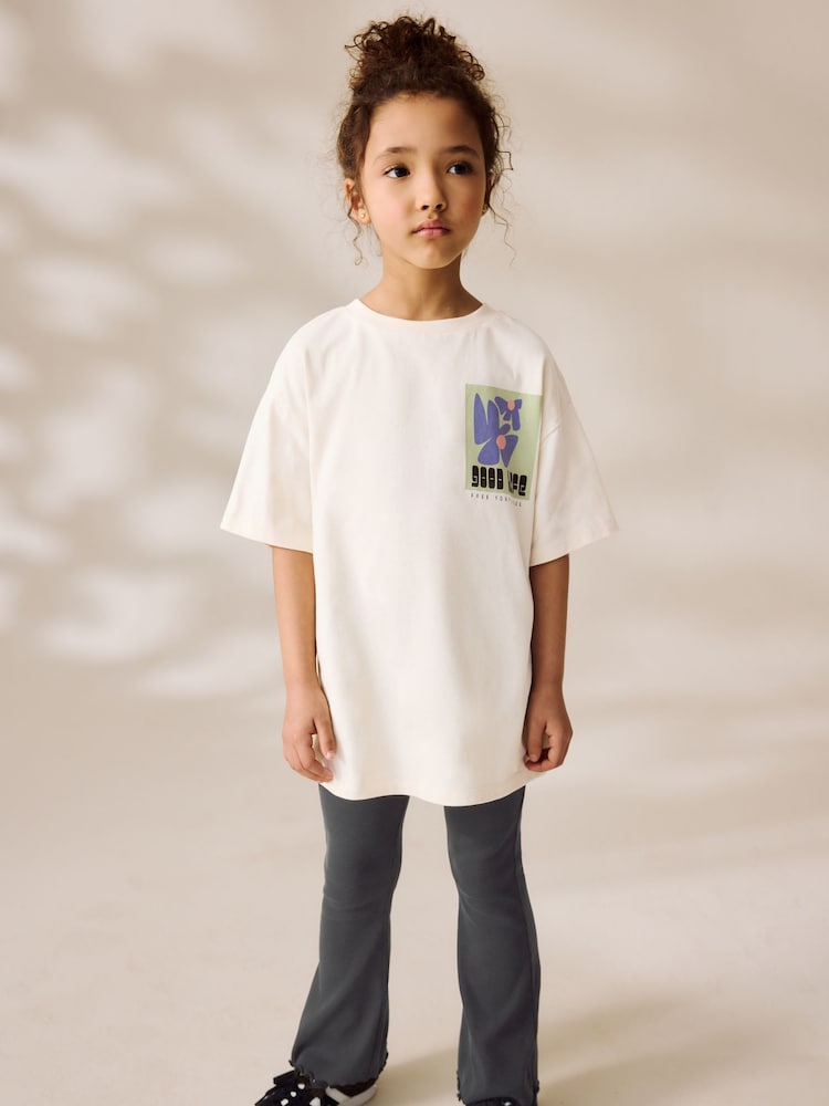 White Graphic T-Shirt and Ribbed Flare 100% Cotton Set (3-16yrs) - Image 2 of 9