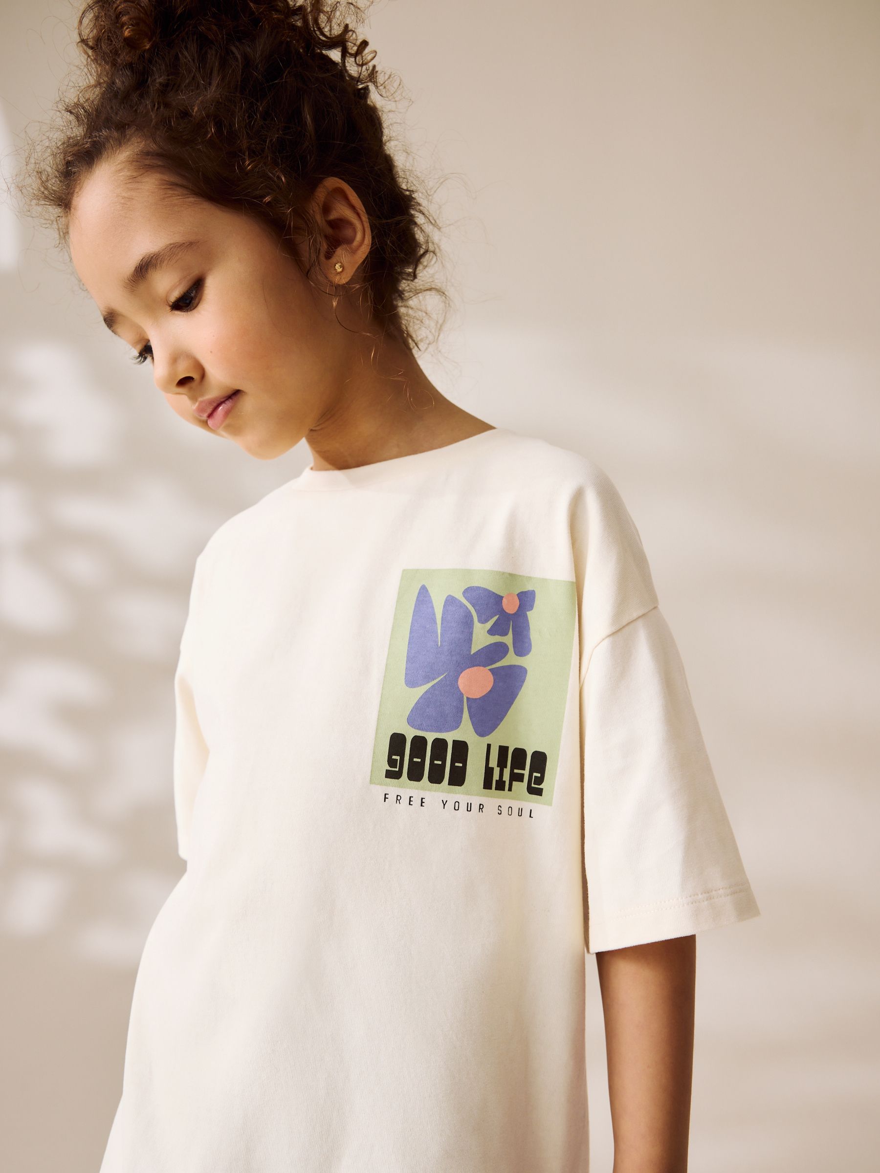 Buy White Graphic T-Shirt and Ribbed Flare 100% Cotton Set (3