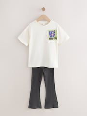 White Graphic T-Shirt and Ribbed Flare 100% Cotton Set (3-16yrs) - Image 5 of 9