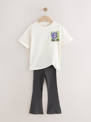 White Graphic T-Shirt and Ribbed Flare 100% Cotton Set (3-16yrs) - Image 6 of 9