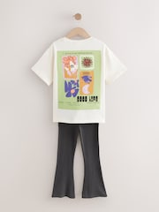White Graphic T-Shirt and Ribbed Flare 100% Cotton Set (3-16yrs) - Image 7 of 9