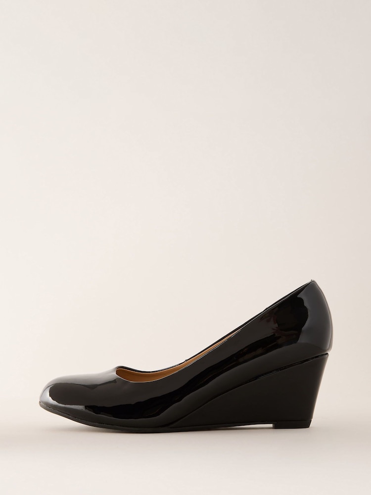 Friends Like These Black Wide Fit Mid Wedge Round Toe Court Shoes - Image 5 of 5