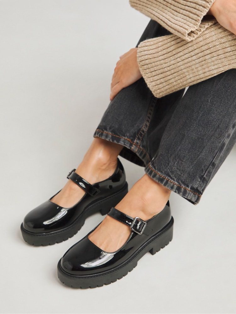 Simply Be Black Extra Wide Fit Mary Jane Flat Shoes - Image 1 of 4