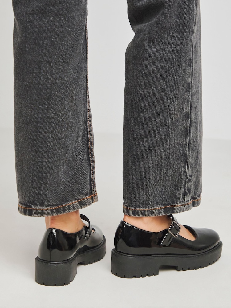 Simply Be Black Extra Wide Fit Mary Jane Flat Shoes - Image 2 of 4