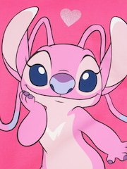 Character Pink 100% Cotton Disney Lilo And Stitch Angel Glitter Hoodie - Image 4 of 6