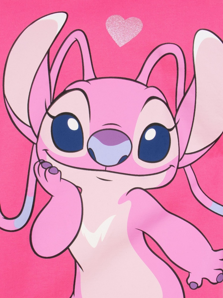Character Pink 100% Cotton Disney Lilo And Stitch Angel Glitter Hoodie - Image 4 of 6