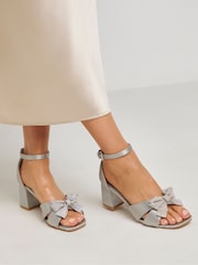 Simply Be Silver Extra Wide Fit Wide Fit Diamante Crossover Strap Heeled Sandals - Image 1 of 4