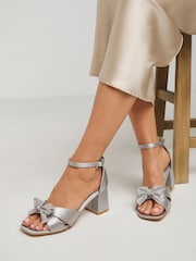 Simply Be Silver Extra Wide Fit Wide Fit Diamante Crossover Strap Heeled Sandals - Image 2 of 4