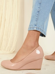 Friends Like These Nude Wide Fit Mid Wedge Round Toe Court Shoes - Image 1 of 5