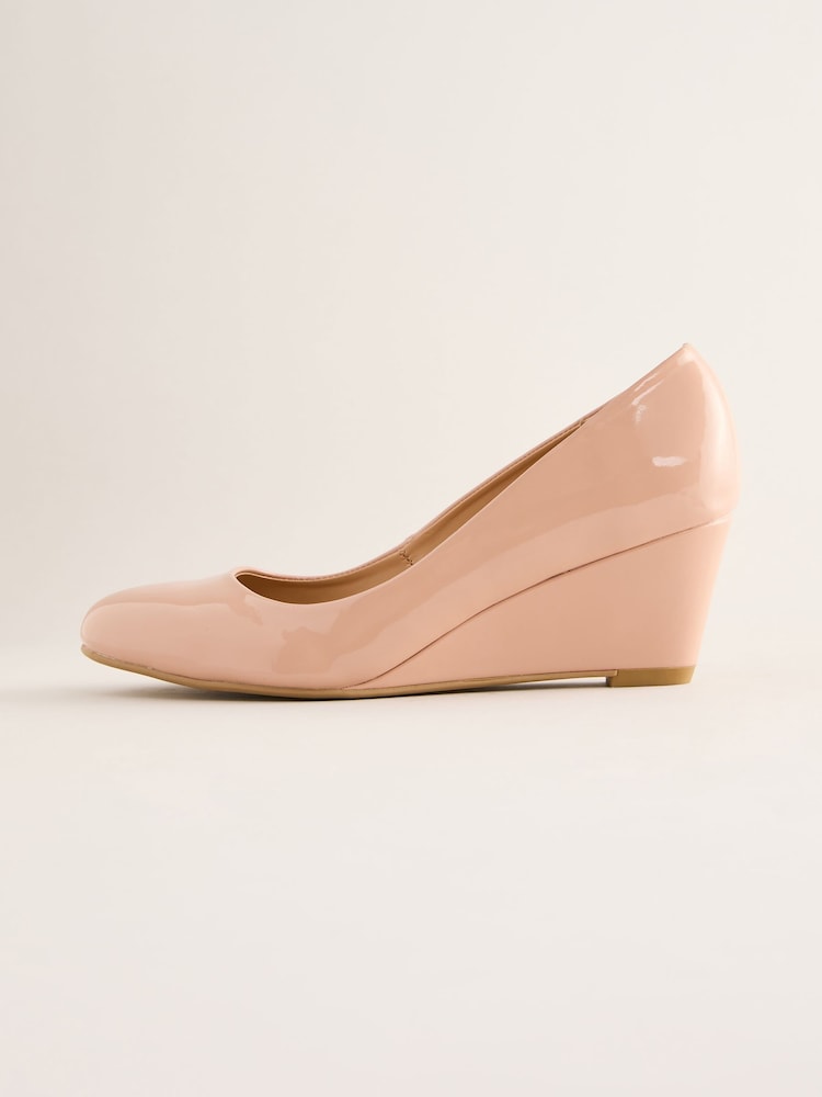 Friends Like These Nude Wide Fit Mid Wedge Round Toe Court Shoes - Image 5 of 5