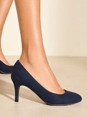 Marineblauw - Friends Like These Low Stiletto Heel Round Toe Faux Suede Court Shoes - Image 1 of 1