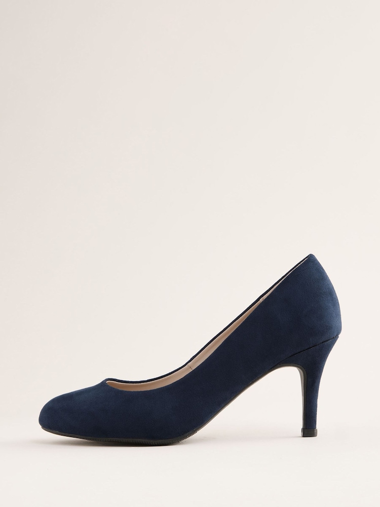 Friends Like These Navy Standard Fit Low Stiletto Heel Round Toe Faux Suede Court Shoes - Image 5 of 5