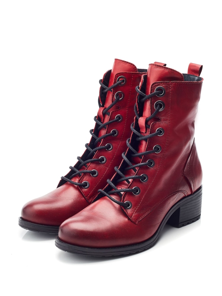 Красный - Moda in Pelle BEZZIE LACE UP LEATHER ANKLE BOOT - Image 2 of 4