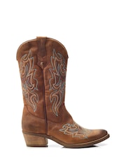 Moda in Pelle Fantelene Stitched Detail Leather Cowboy Brown Boots - Image 1 of 4
